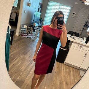 Alexia Admor Elegant Maroon and Black Colorblock Dress, Size Small